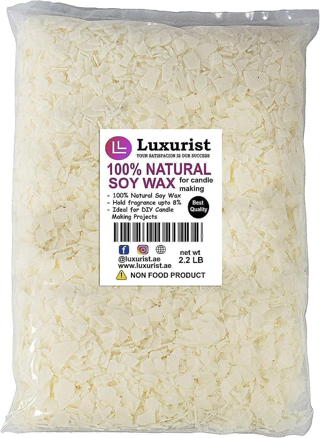 Buy Luxurist Natural Soy Wax Candle making 1 Kg 2.2 pound (1 KG) with 5 Cotton Wicks Online