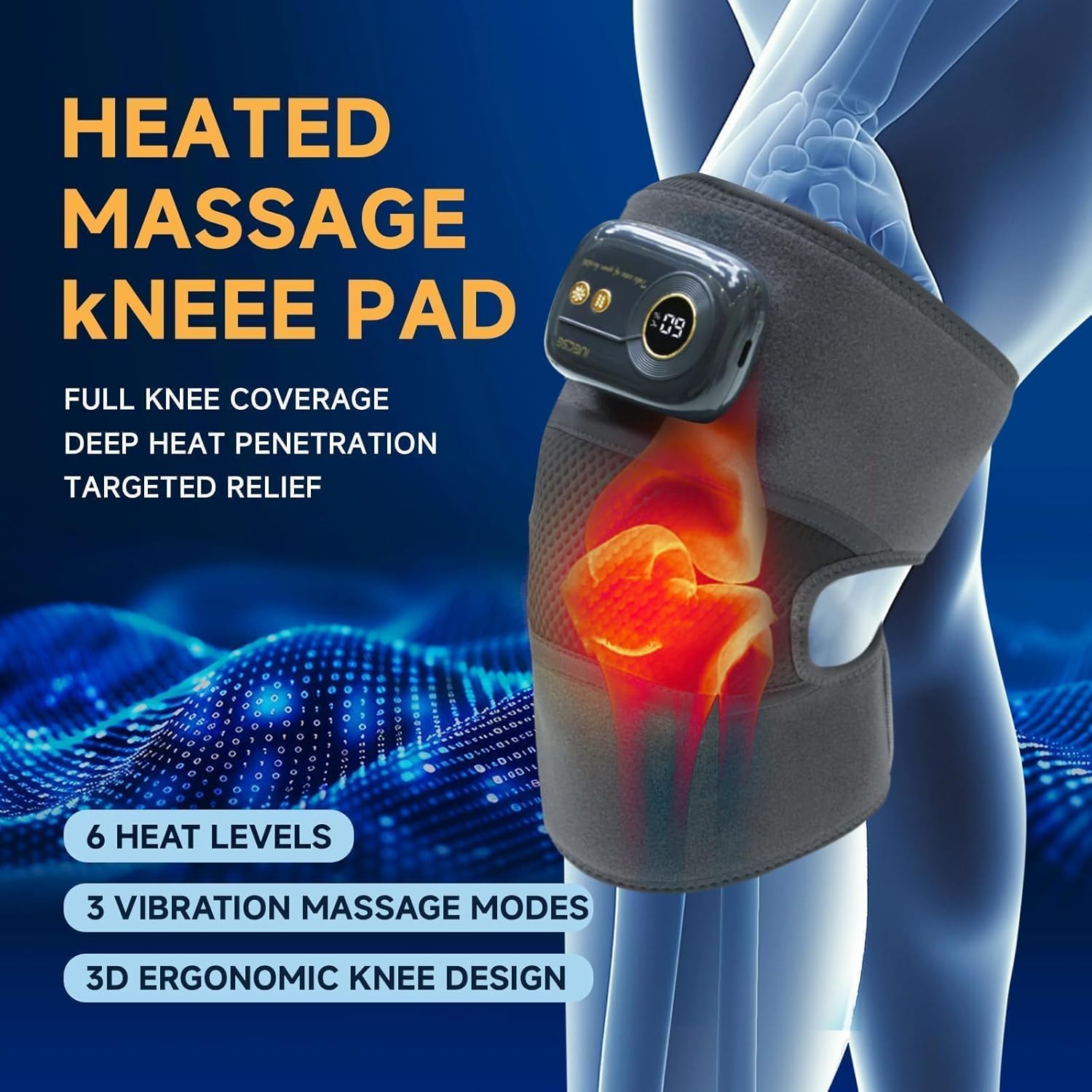 Heated Knee Massager for Pain Relief, Cordless Knee Heating Pad with Vibration, Rechargeable Knee Brace for Knee, Elbow Relief, Portable Thermal Knees Massager for Men & Women - Grey Single - Image 3