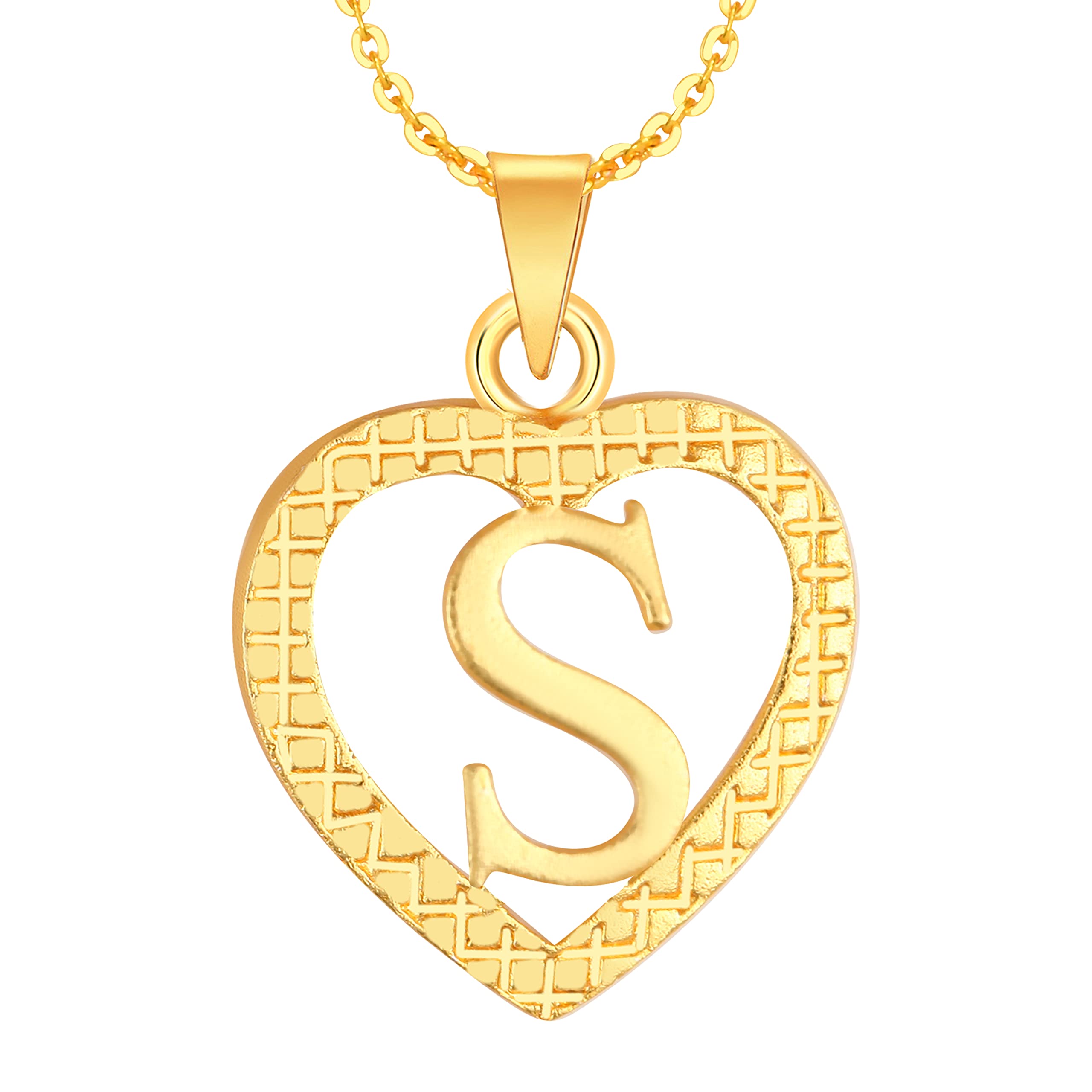 Stylish Jewellery 'S' Letter Heart Pendants for Girls Women Men Unisex Locket Alphabet Pendant with Chain in Crystal Jewellery Set for Women Gold plated Pendant