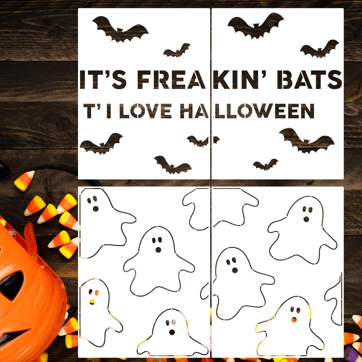 Plantillas de Halloween para felpudo de 17 x 26 pulgadas, plantilla grande de Halloween, plantillas reutilizables para dibujar en telas de madera, tapete de puerta de porche, manualidades, decoración