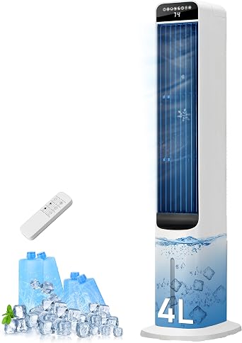 Uthfy 41 Inch Portable Air Conditioners, 3-in-1 Swamp Cooler Air Conditioner with 120 Oscillation, 4 Modes, 3 Speeds,4L Water Tank,4 Ice Packs, Cooling Fans that Blow Cold Air with Remote