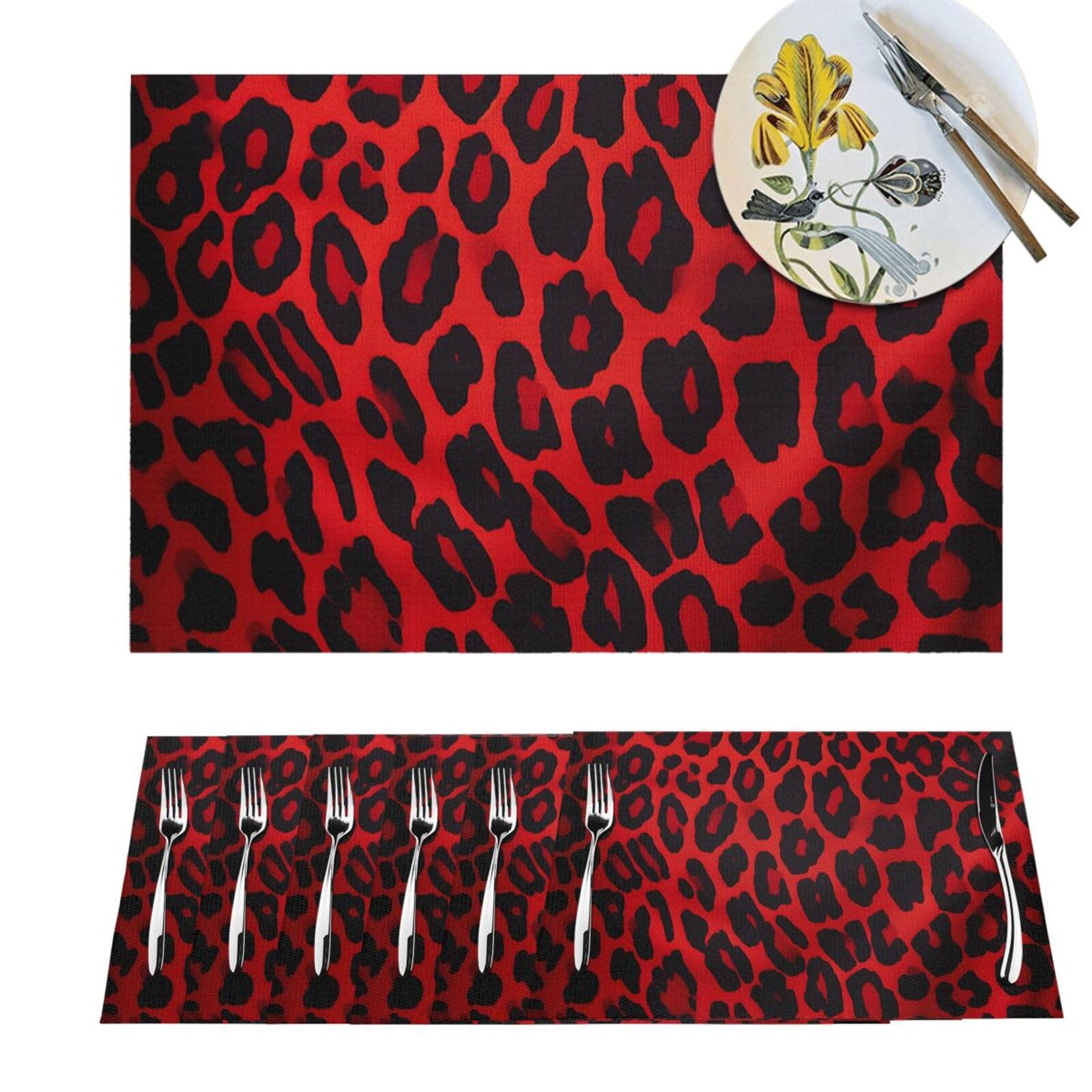 Anti-glisse et chaleur : lot de 6 sets de table PVC léopard rouge