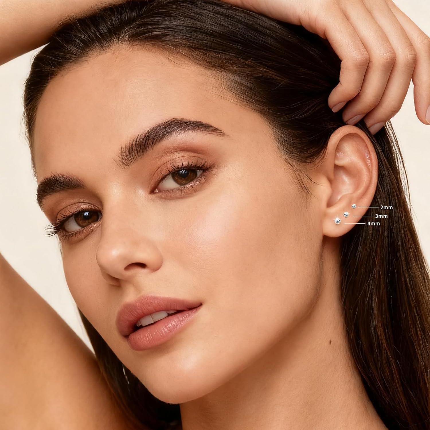 G23 Titanium Flat Back Stud Earrings, 18G 6/8/10mm Threadless CZ Helix Tragus Conch Cartilage Labret Lip Piercing Jewelry, 3 Pairs Hypoallergenic for Women - Image 3
