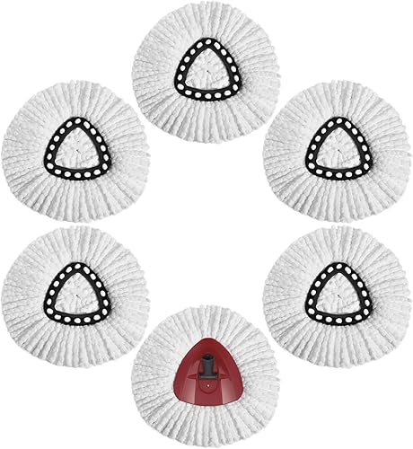 Paquete de 6 cabezales de repuesto para trapeador giratorio, compatible con O Cedar Easy Wring Spin Freed, para 1 sistema de tanque de limpieza de