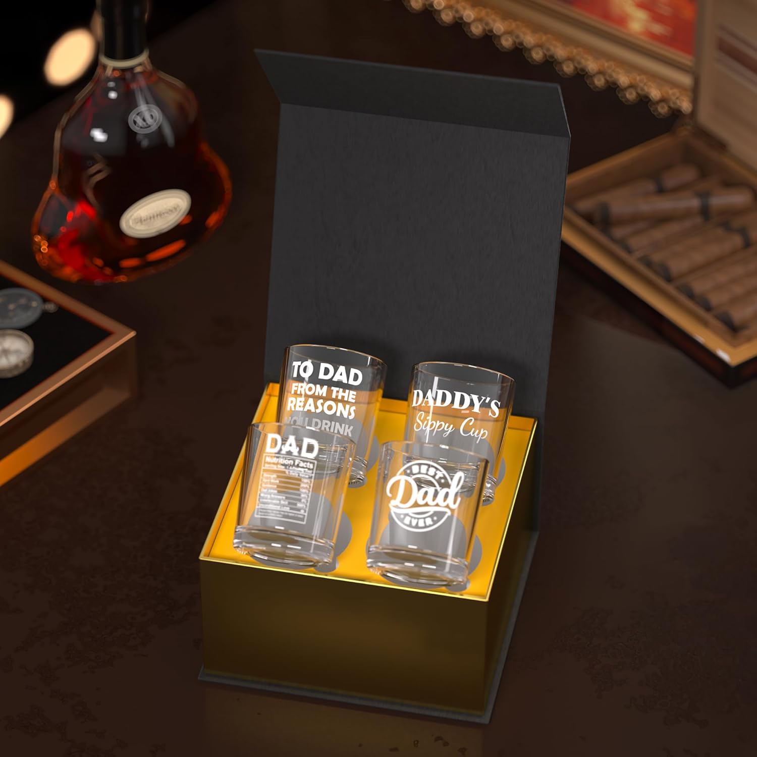 Daddy's Sippy Cup Whiskey Glass with Luxury Box, Fathers Day Birthday Gifts Funny Unique Gift for New Dad, Father, Husband from Kids Wife, 10oz Whiskey Rock Glass