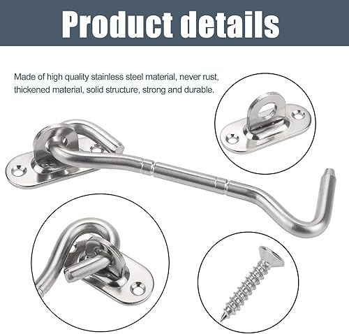 Miniatura 3 de 4 piezas de herrajes de acero inoxidable para puerta de granero, pestillo de puerta deslizante con gancho para ojos, pestillo de puerta de acero