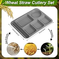 Vista 3 de Pinkunn 12 Pcs 14'' Large Divided Plates Unbreakable Wheat Straw Lunch Trays 6 Compartments Cafeteria Trays Microwave Dishwasher Safe Food Separator
