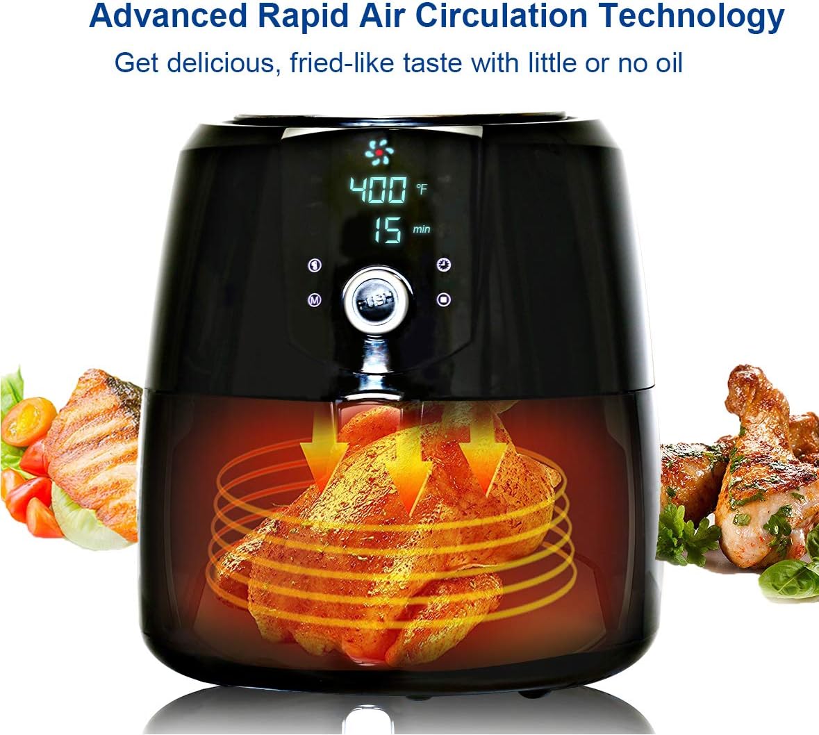 HOLSEM Air Fryer XL with Rapid Air Circulation System, 5.28 QT Extra Large Capacity Digital Air Fryer, Temperature up to 400°F, Low Fat Healthy Air Fryer, Black, 1500W (LED Display)