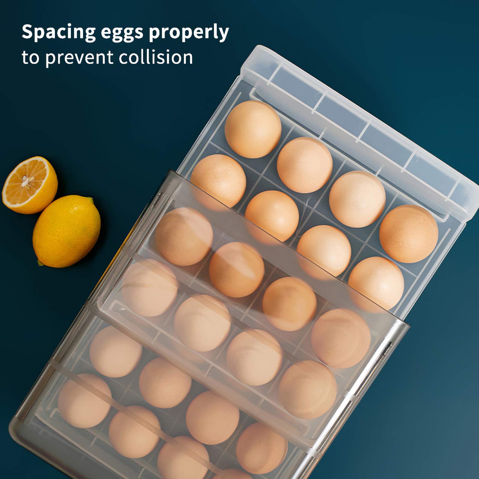 Porte-œufs à tiroir à 32 grilles, boîte de Rangement d'œufs de Cuisine empilable à Double Couche, Plateau Transparent d'organisation d'œufs Frais avec évents pour la Cuisine, Le