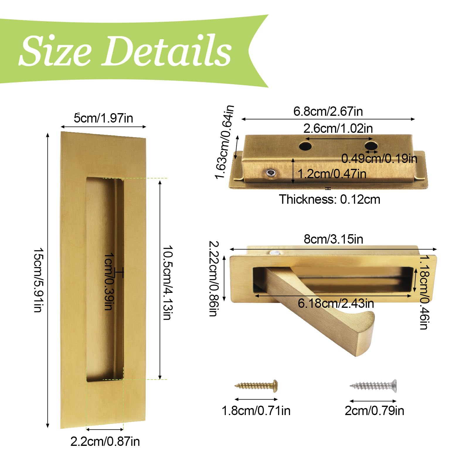 Lot de 2 poignées de porte encastrées et 4 poignées de bord de 15,2 cm en acier inoxydable pour placard (or brossé, grande taille)