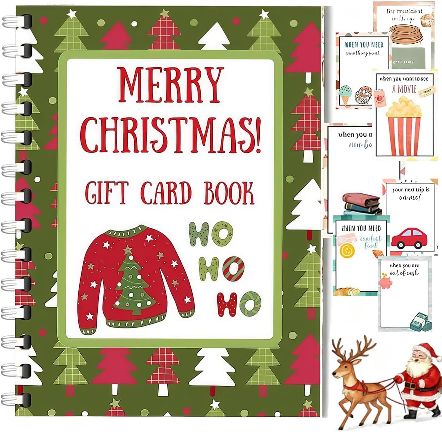 Christmas Gift Card Book - Surprises On Every Page, DIY Spiral-Bound Merry Christmas College Survival Gift Card Book Holder, DIY Xmas Gifts for Family, Friends (B)