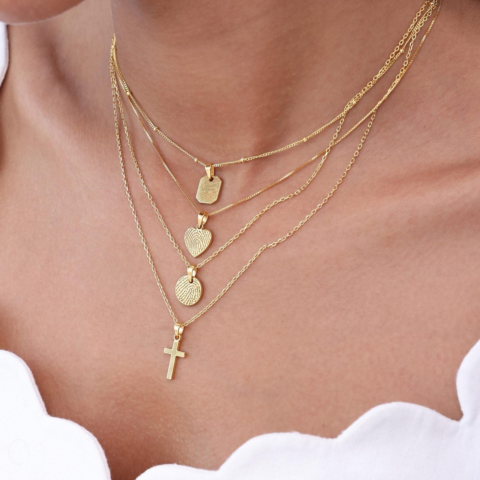 Mini colgante huella dactilar Collar plata de ley 925 real huella del pulgar collares recuerdo Día de la Madre hechos a mano