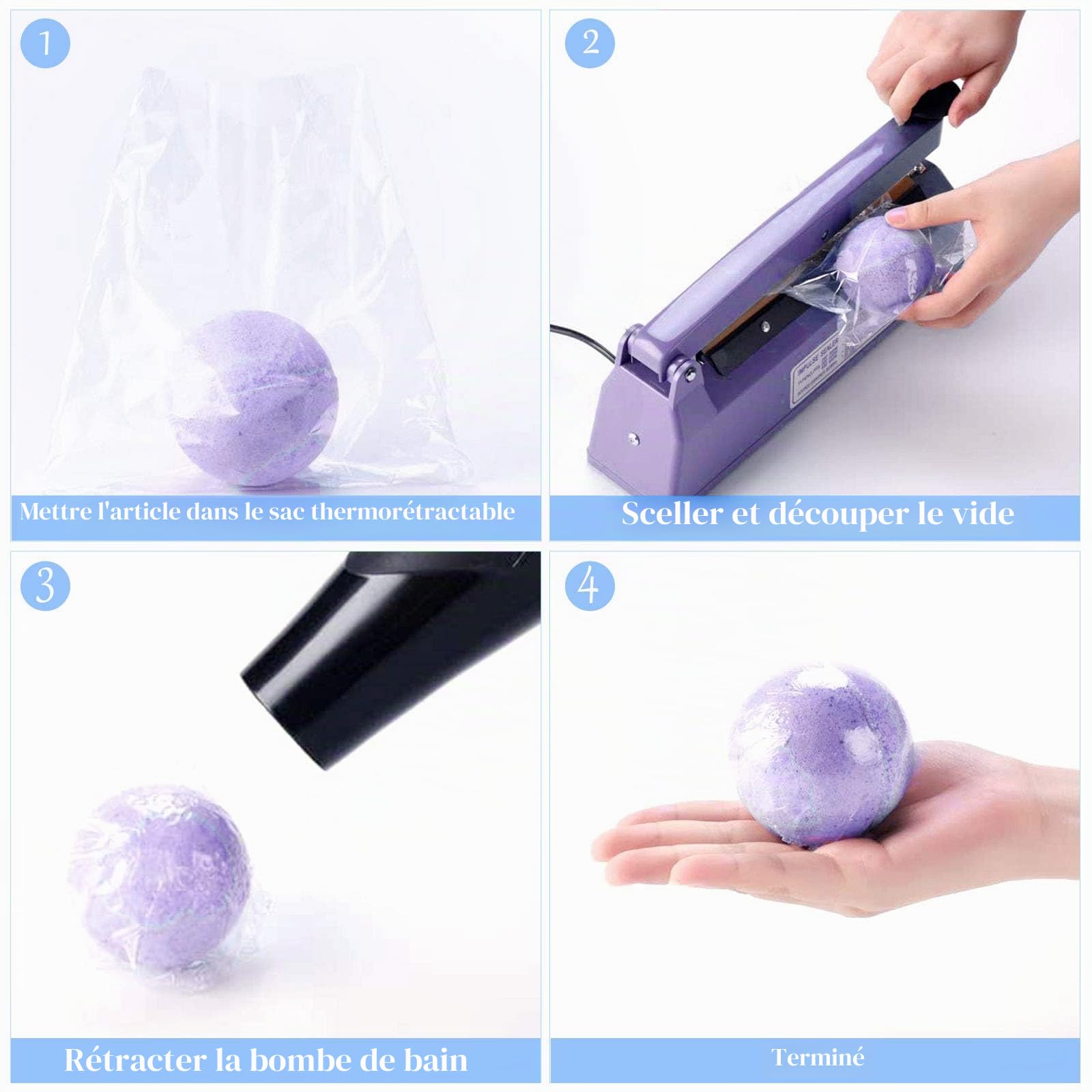 Sac Thermorétractable, 500Pcs Sacs d'emballage Thermorétractables Sont Utilisés pour Emballer Certains Articles comme des Boules de Bain des Bougies des Livres, Sac d'emballage Rétractable a 5 Tailles