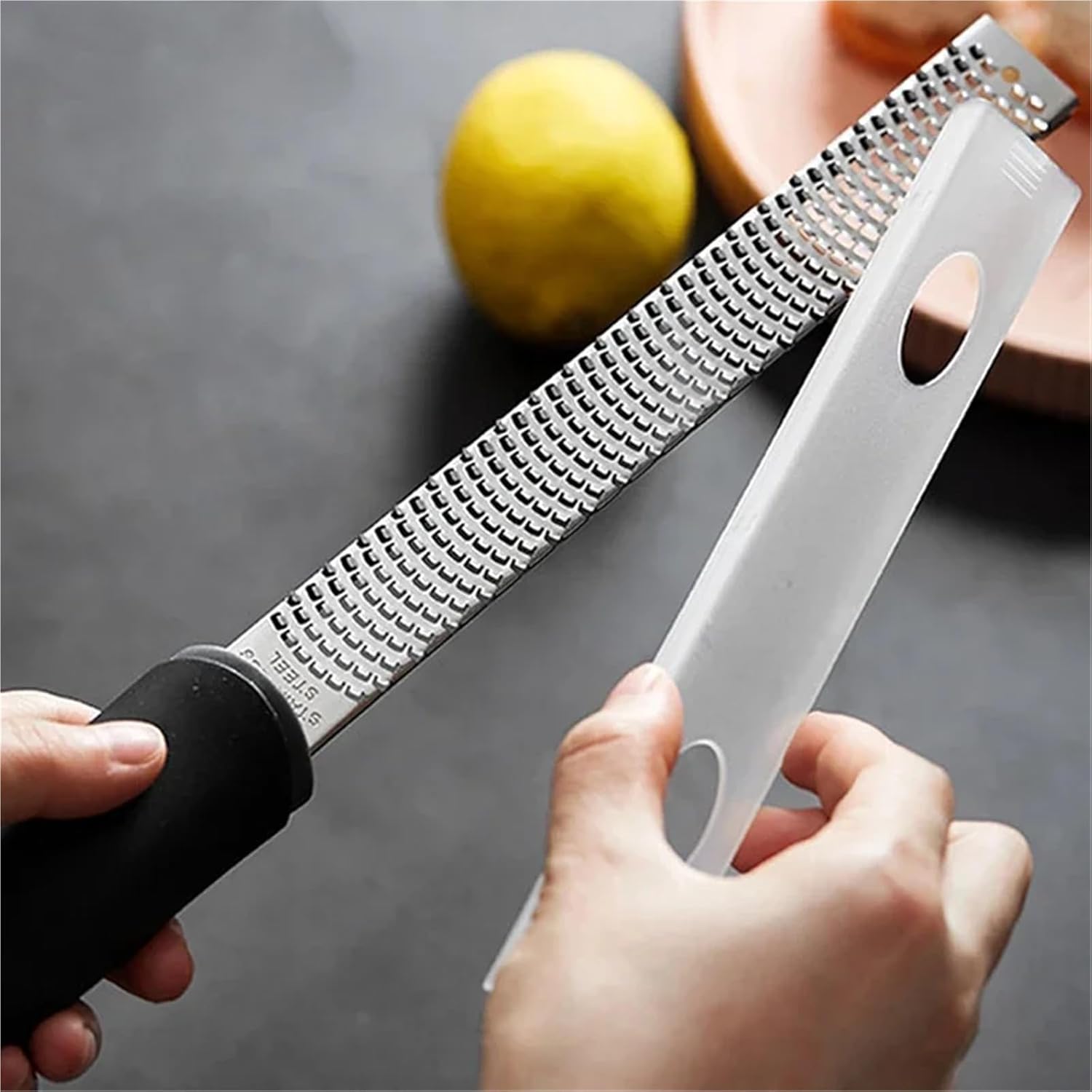 Lemon Zester Cheese Grater Stainless Steel Fine Blade Ginger Chocolate Citrus Fru Kitchen Cooking Tools(Black Handle)