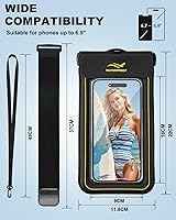 Vista 6 de Funda impermeable 2 en 1 para teléfono y brazalete para teléfono, funda impermeable subacuática para teléfono con correa desmontable, bolsas
