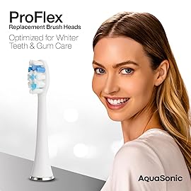 AquaSonic Genuine Proflex Replacement Brush Heads | ADA Accepted | for Whiter Teeth & Gum Care | Compatible with Many AquaSonic Toothbrush Handles (8 Pack White)