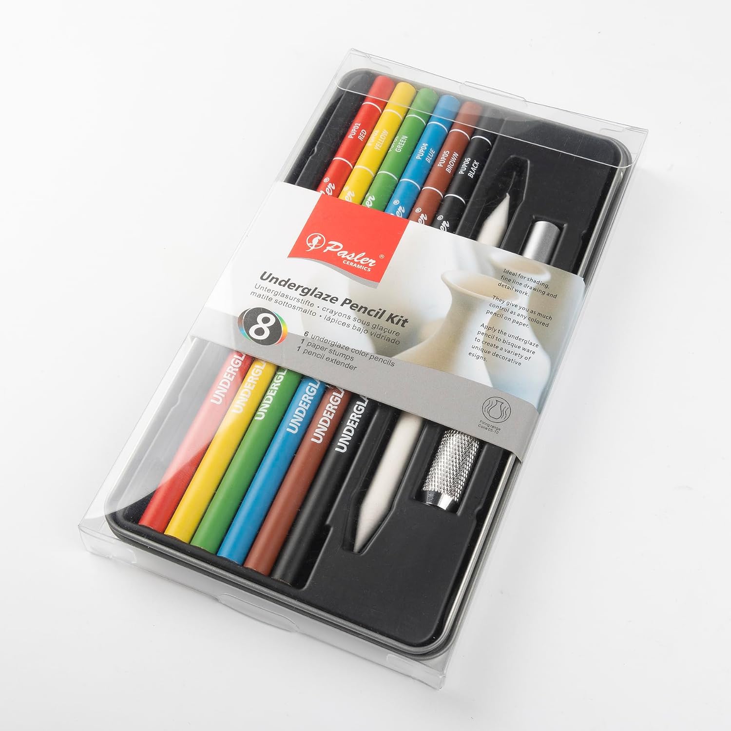 Pasler Underglaze Pottery Pencil Kit - Beautiful Metal Box Packaging, Underglaze Pencils Perfect for Ceramic Pottery Bisque, or Greenware - Pack of 6 Colors