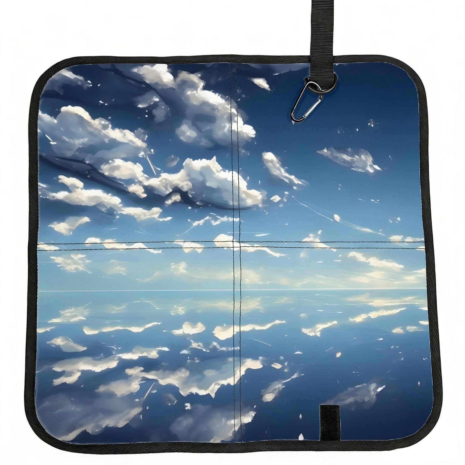 MROWYC Blue sky and white clouds Printed Foldable Seat Cushion - Portable with Carabiner, for Stadium, Camping, Hiking