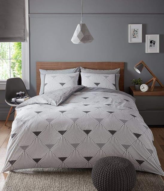 Gaveno Cavailia Metro Luxurious Bed Set with Duvet Cover and Pillow Cases, Polyester-Cotton, King - Grey