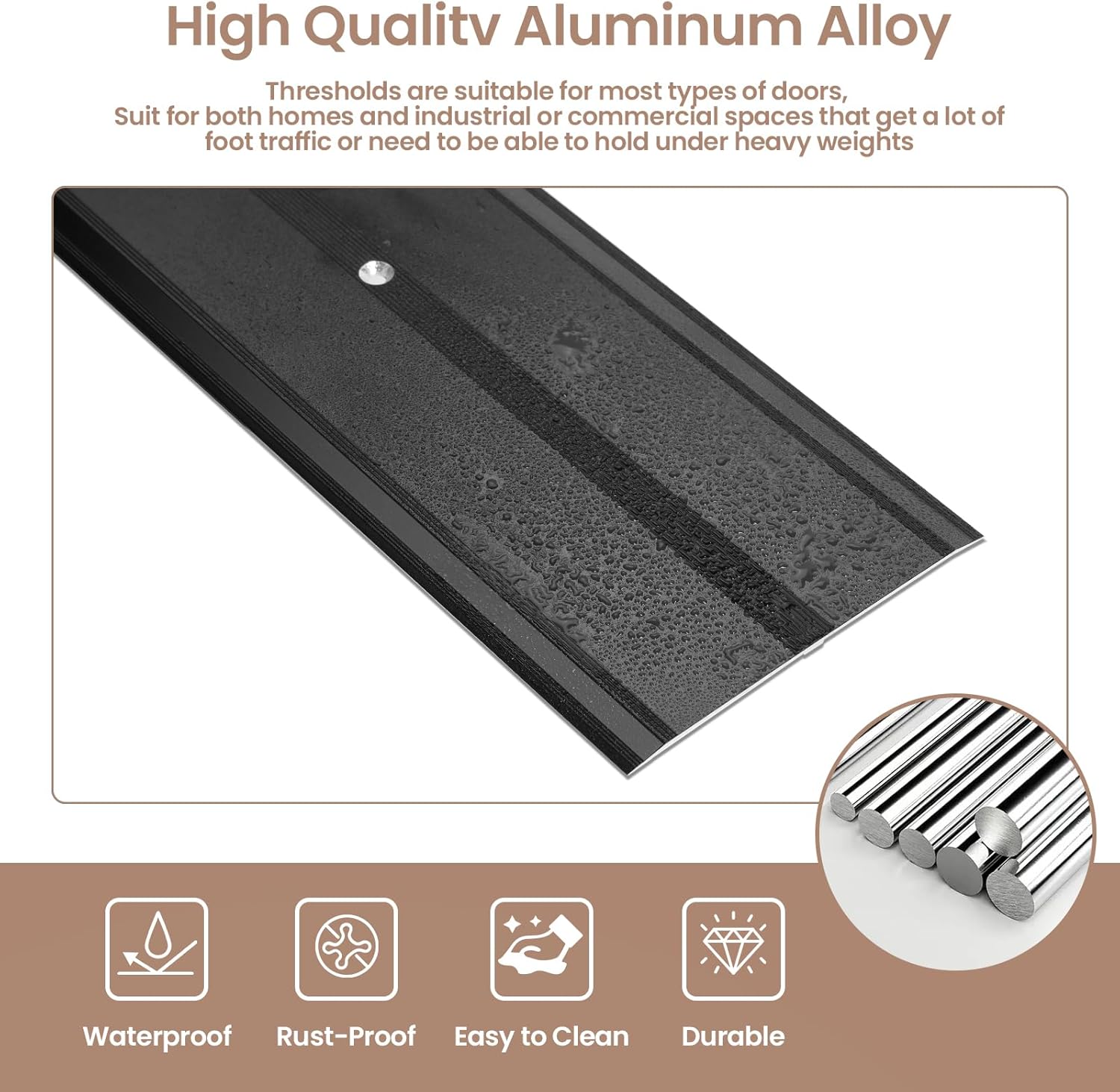 36" L x 4" W Aluminum Floor Transition Strip Metal Door Threshold, 0.1" H Flat Profile for Carpet Vinyl Wood Tile Concrete Flooring Gaps, Modern Doorway Protector Decoration(Black,1pcs)