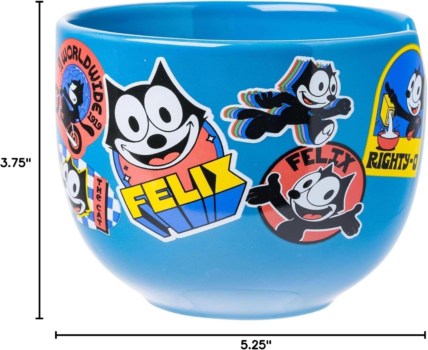 Silver Buffalo Felix the Cat Ceramic Ramen Bowl with Chopsticks, 20 Ounces