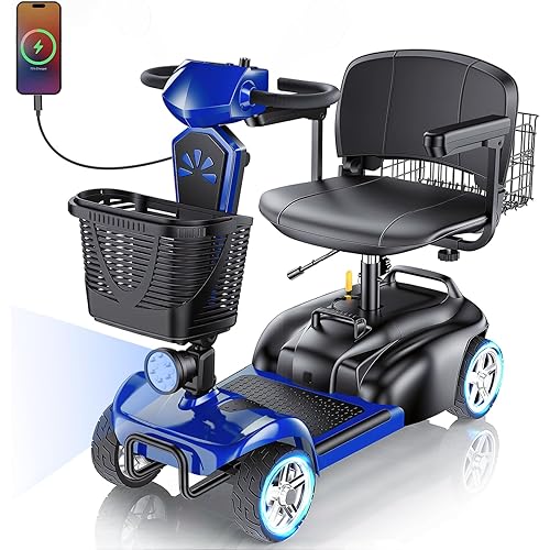 15/25/30/50Miles Eldryvon 4 Wheels Electric Mobility Scooter for Seniors, Dual Basket, 350W Powered Wheelchair with Rotating Seat, Foldable Motorized Scooter for Adult with USB Port, 300Lbs Capacity