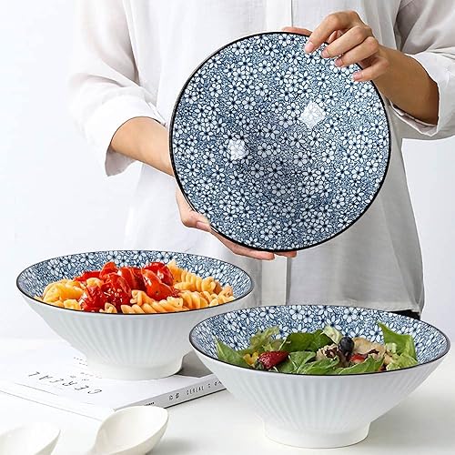 Miniatura 7 de QINLANG Tazones de ramen japonés de 38 onzas, cuencos de cereales, cuencos de sopa, cuencos Pho, cuencos de fideos, cuencos de cerámica azul y