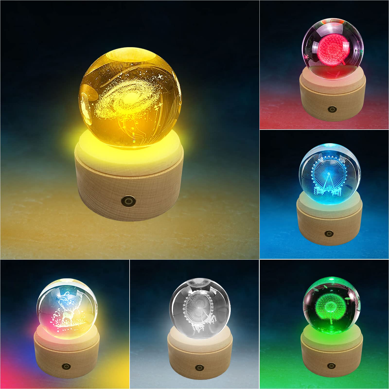Snapklik.com : LED Wood Light Base, Colorful Light Rotating Wooden ...