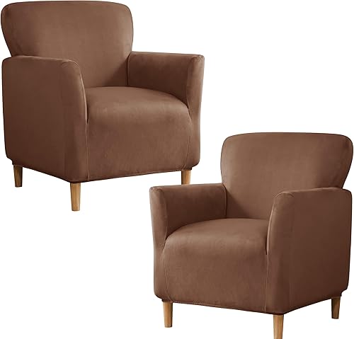 Vista 19 de XMNTG Funda elástica de terciopelo verde oscuro para sillón individual, funda de sofá moderna de mediados de siglo con brazos, protector de muebles