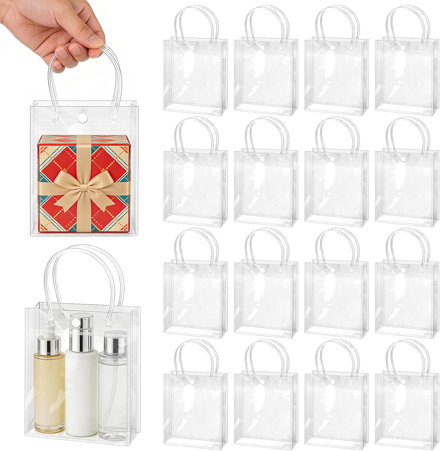 BadenBach 24 PCS Small Clear Gift Bags with Handles, 5.1x5.9x2.8 Inches
