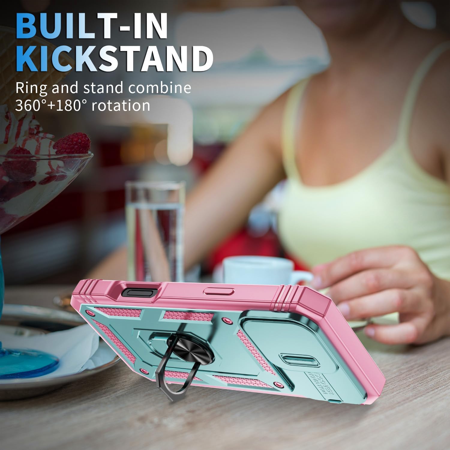 Case Compatible with iPhone 16 Pro Max, Shockproof Impact Resistant with Slide Lens Protective Cover Case for iPhone 16 Pro Max 6.9 inch (Pink Green) - Image 2