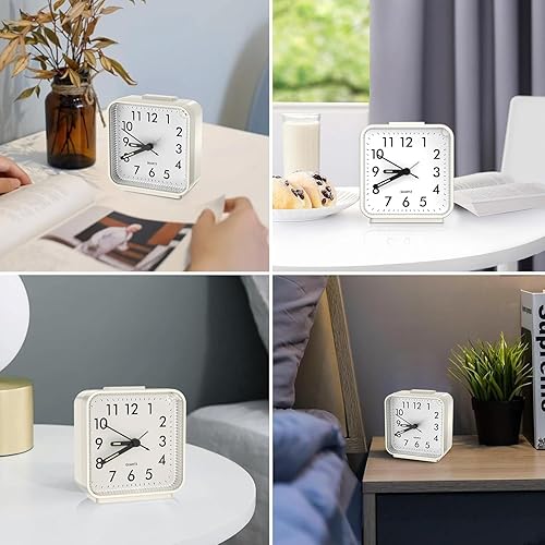 Miniatura 9 de Reloj despertador analógico, reloj de mesa sin tictac con manecilla luminosa y pantalla grande, reloj despertador silencioso a pilas con función de