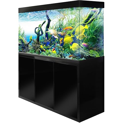 175 Gallon Glass Aquarium with Aluminum Cabinet - Including Sump for Filtration and Circulation, Plumbing, LED, Black