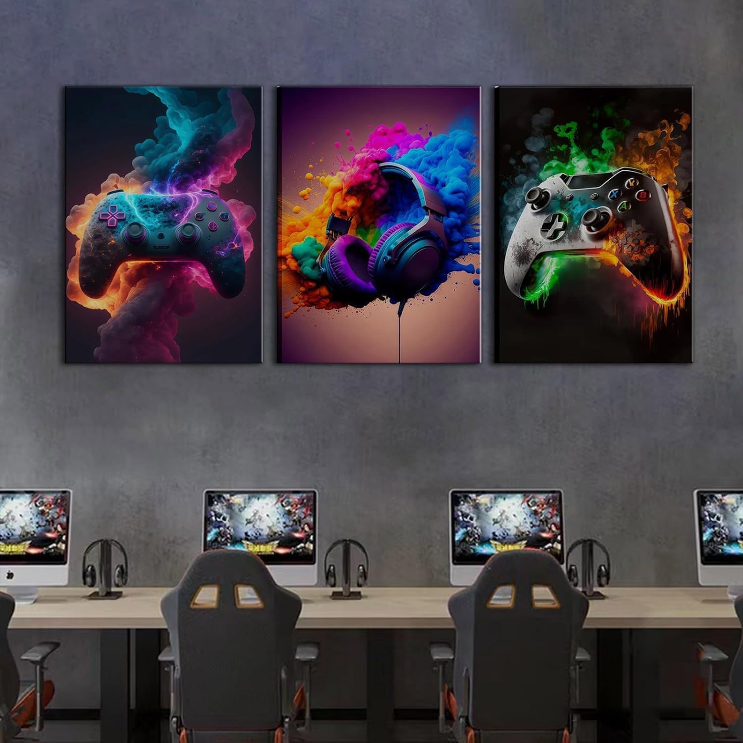 Gaming Room Decor - Wall Art Set of 3, Video Gaming Theme, Framed 16x24in Canvas Posters for Teen Boys Room