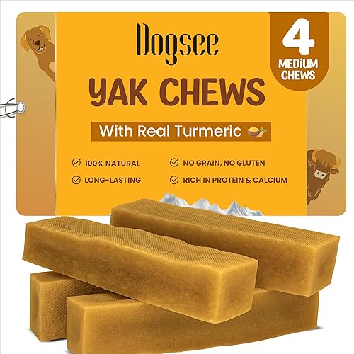 Miniatura 9 de Dogsee Masticadores de queso de yak del Himalaya con cúrcuma para perros 1lb (Grande - 4 barras) 100% totalmente natural Golosinas para razas