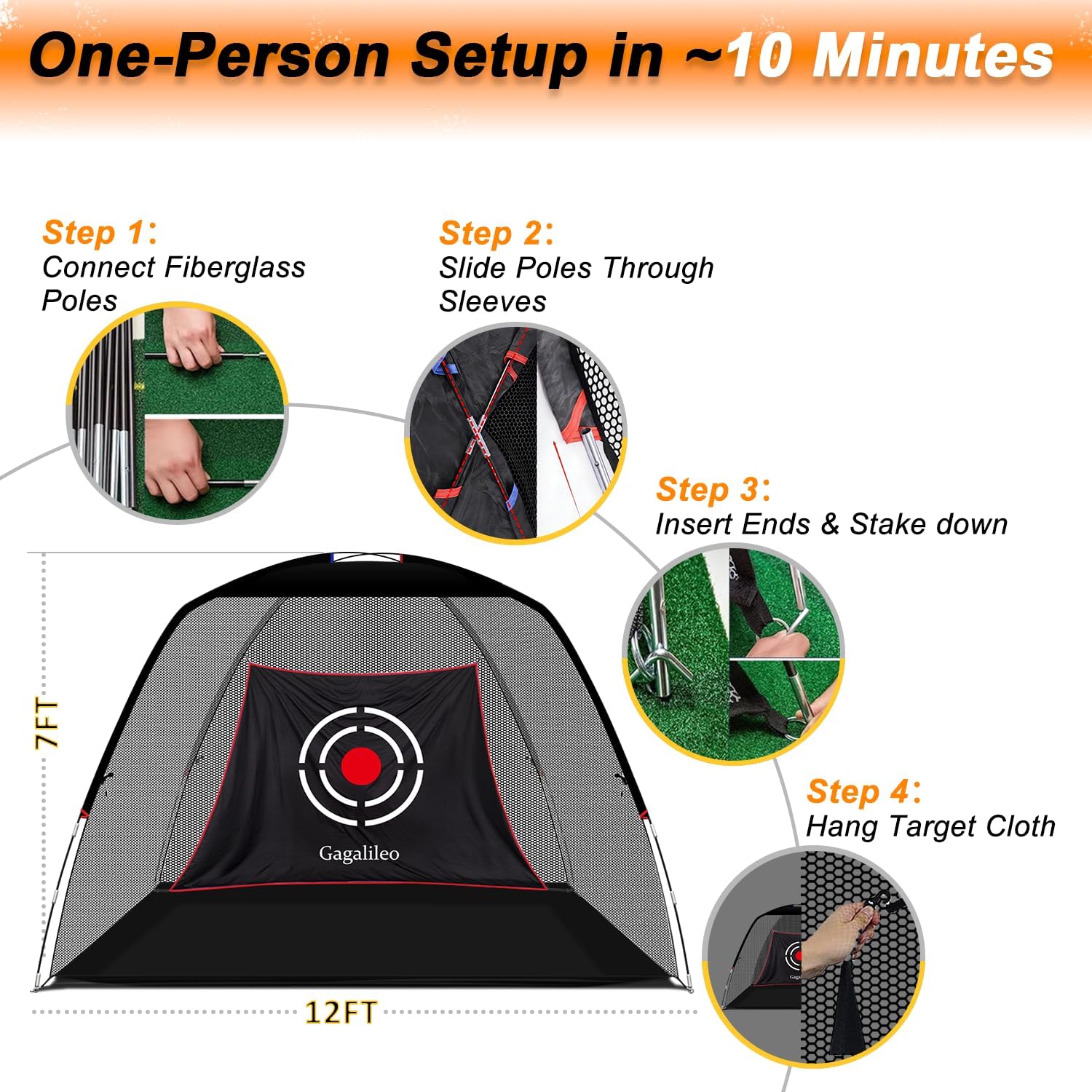 Gagalileo Golf Hitting Net Backyard Driving: 12x7FT Professional Backstop with Silent Velvet Target Portable Practice for Men Dad Complete Sport Set Gift
