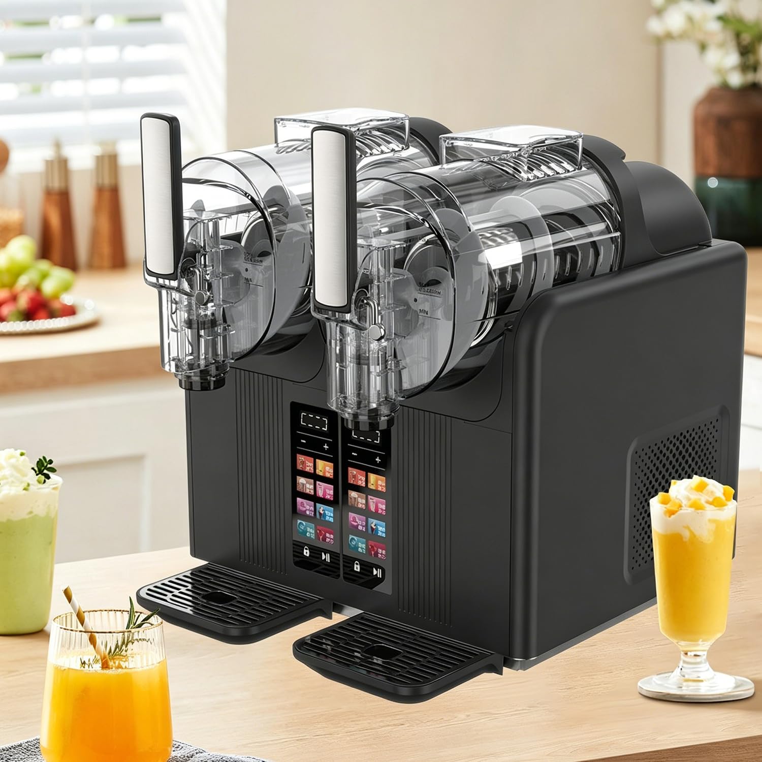 XueFulxion Dual Tank Cold Drink Machine, 430W Fast Cool Slush Maker Black