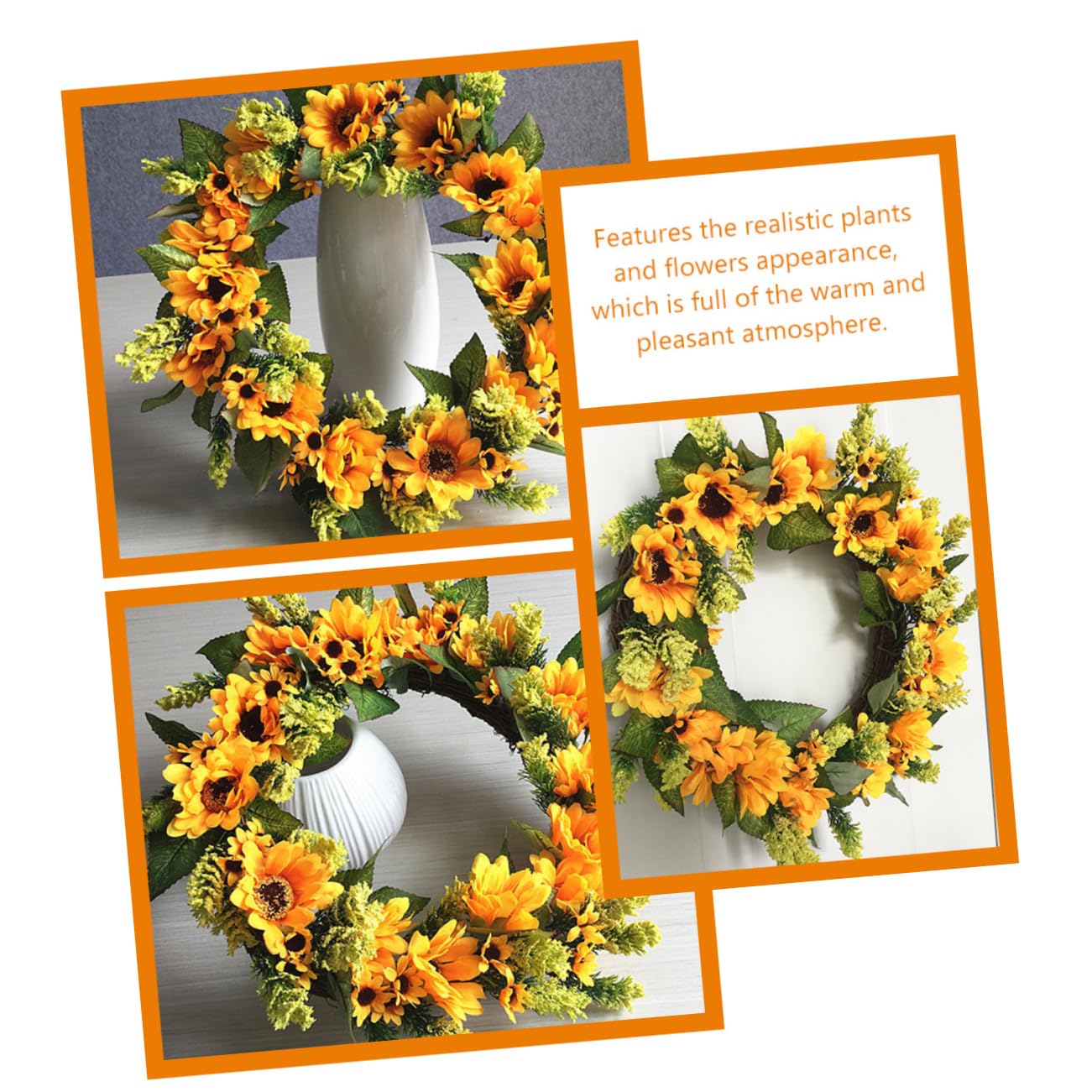 Künstlicher Sonnenblumenkranz aus Seidenstoff, Rund