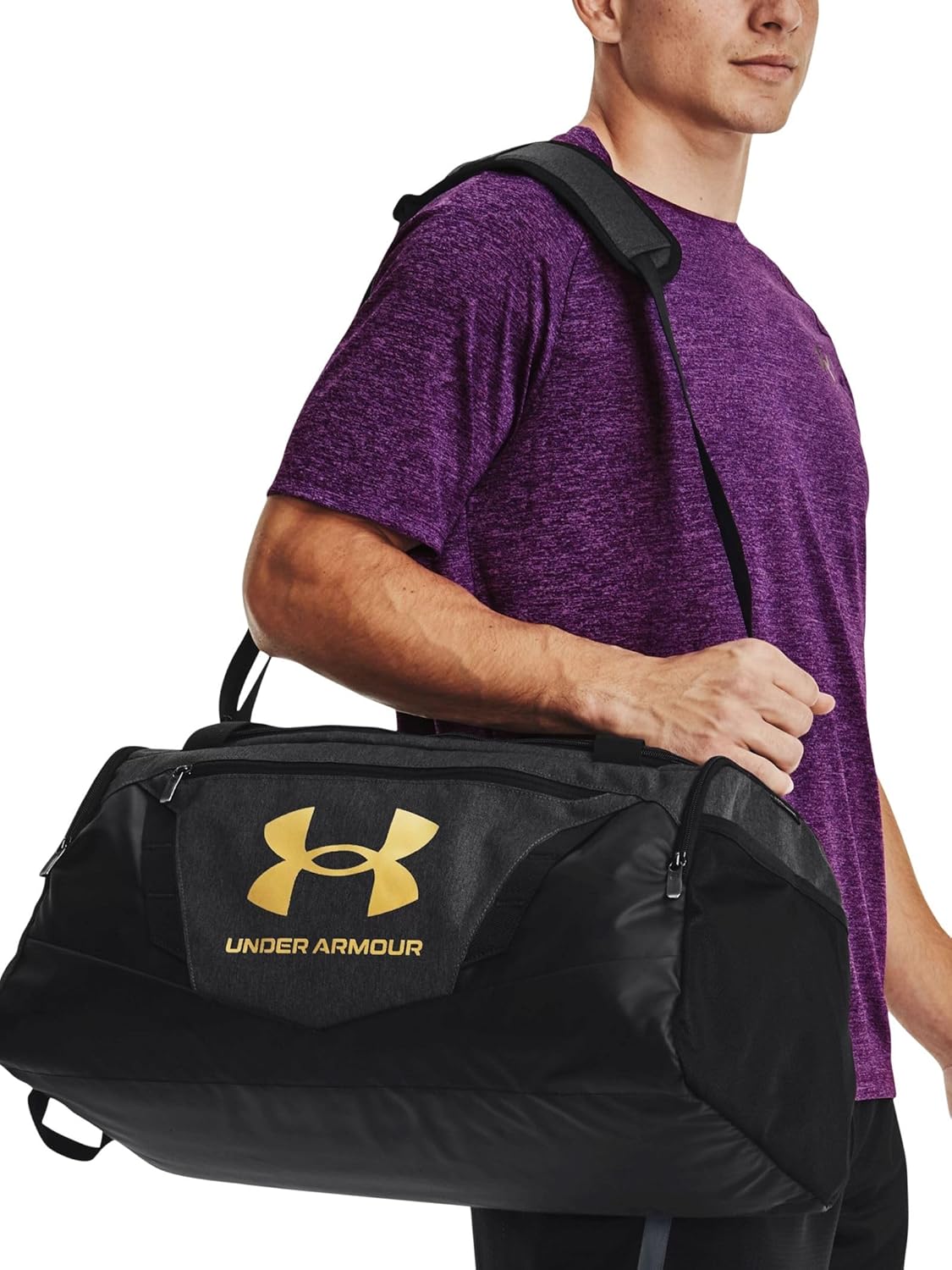 Under Armour Unisex-Adult Undeniable 5.0 Duffle, Black Medium Heather (002)/Metallic Gold, Small - Image 9