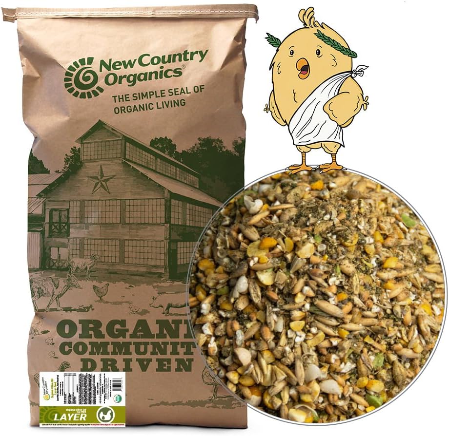 New Country Organics I Organic Olive Oil Layer Feed for Laying Hens | Corn-Free, Soy-Free | 17% Protein | High Omega-3 Chicken Feed | Organic Chicken Layer Food for Healthy Eggs & Hens | 40 lbs
