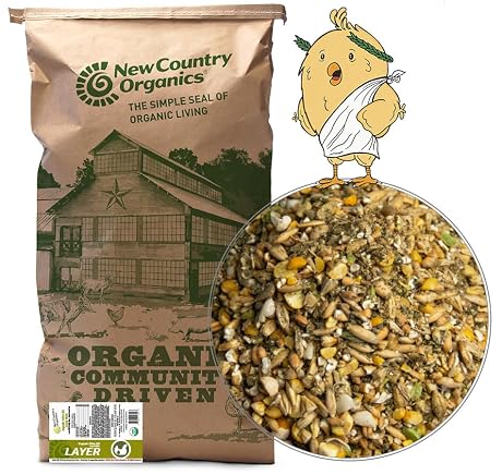 New Country Organics I Organic Olive Oil Layer Feed for Laying Hens | Corn-Free, Soy-Free | 17% Protein | High Omega-3 Chicken Feed | Organic Chicken Layer Food for Healthy Eggs & Hens | 40 lbs