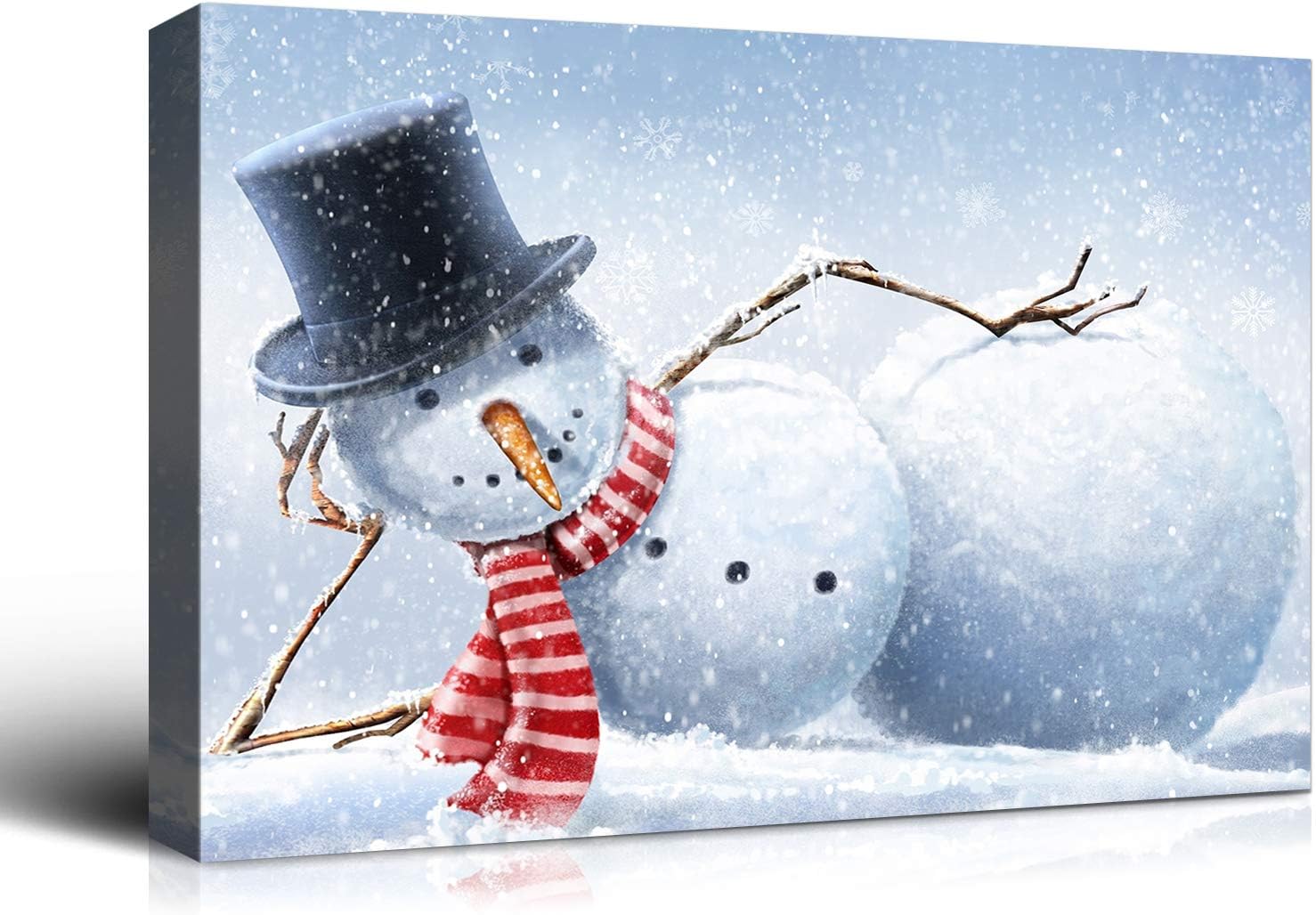 Denozer - Christmas Snowman Wall Art Painting Pictures Festival Art Print On Canvas for Bedroom Living Room Home Wall Decor,Stretched and Framed Ready to Hang - 24x18 inch