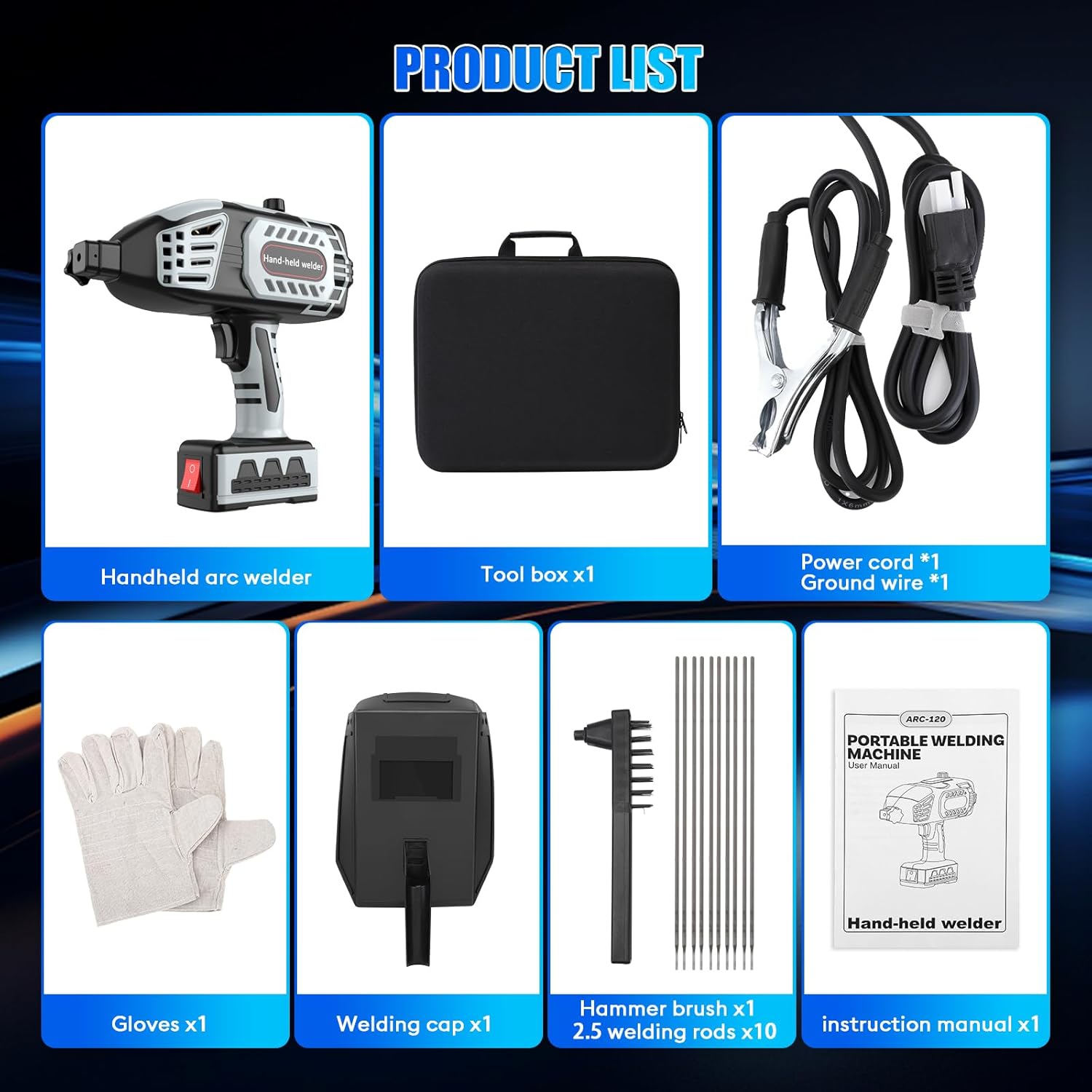Portable Electric Welding Machine, 110V ARC Handheld Welding Machine with IGBT Inverter 120Amp Variable Current Stepless Adjustment, Portable Welder Gun, Fits for 3/32″to 1/8″ Wire Rods