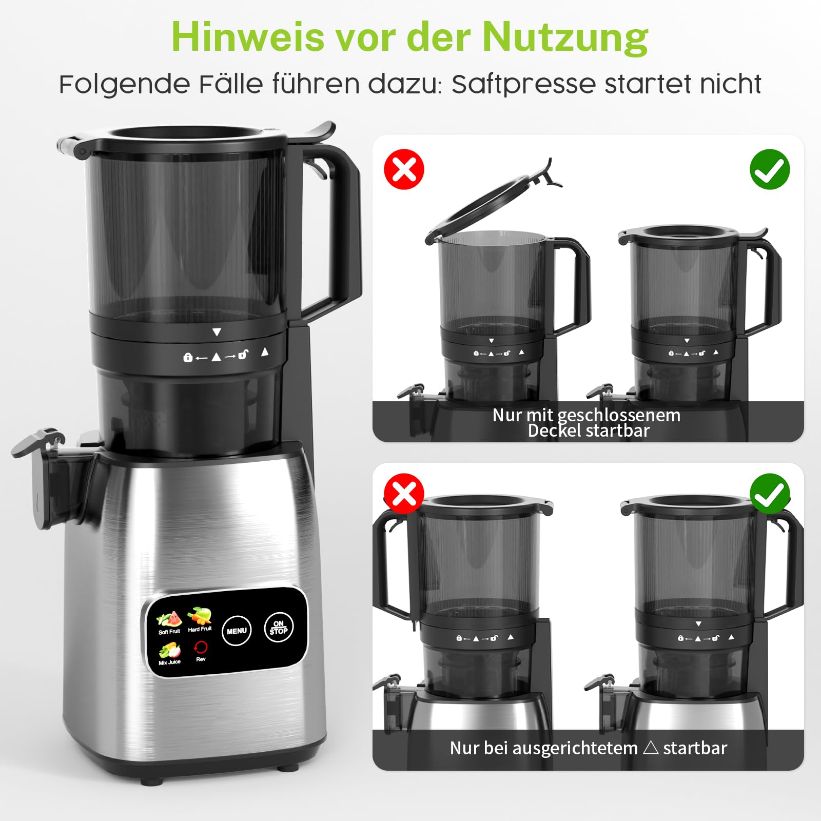 Kismile Entsafter mit modernem Touchscreen, 135 mm XXL-Einfüllschacht, Hohe Saftausbeute für Gemüse & Obst, 300 Watt leiser Motor, Leicht zu reinigen & BPA-frei, Schlankes Design