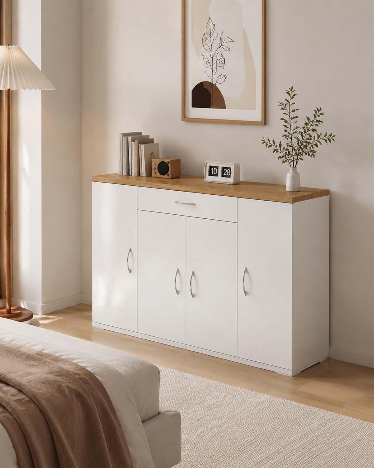 Credenza Sala da Pranzo Bianca con 4 Ante e 1 Cassetto 110×30×70cm | Credenza con 4 ante e 1 cassetto, spazio pratico per organizzare stoviglie, posate e accessori nella sala da pranzo