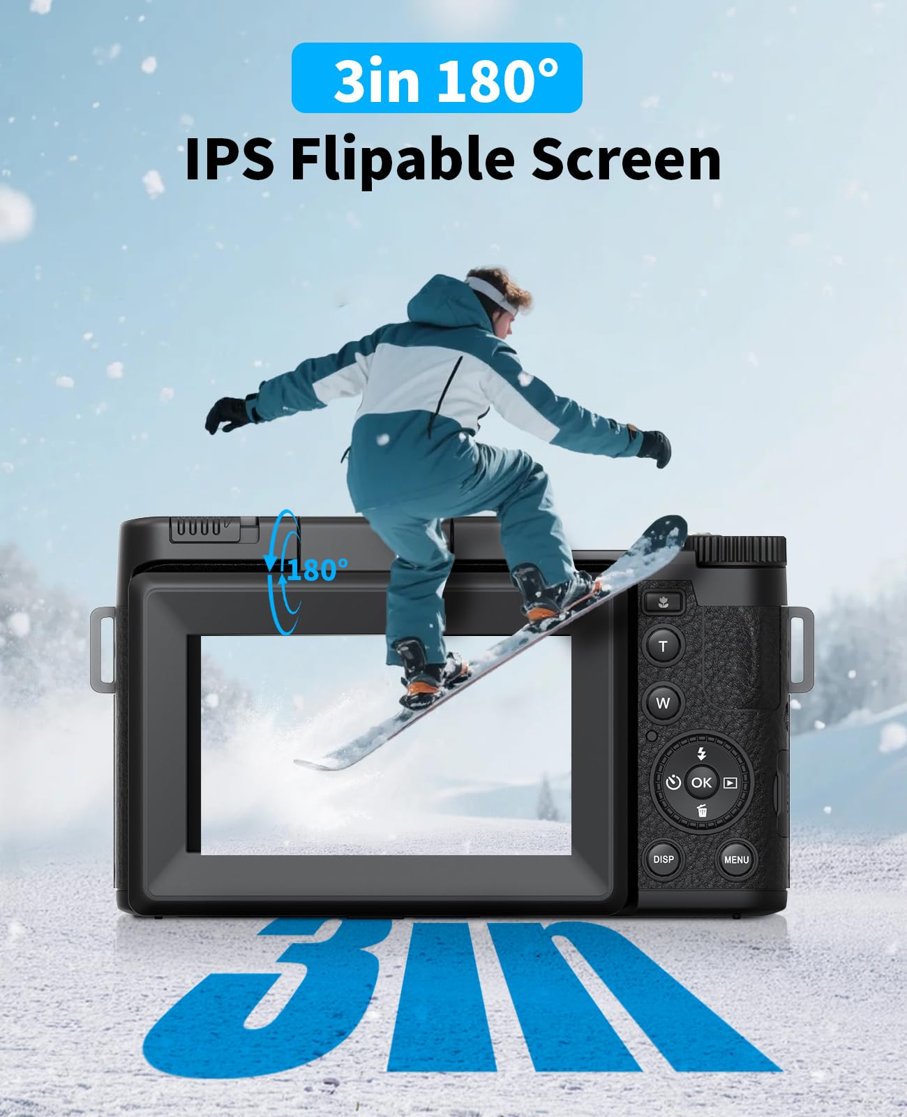 Longyi Digitalkamera 6K 75MP Kamera Fotokamera mit 8X Optischem Zoom, Anti-Shake, Autofokus Vlogging Kamera mit 180°-Klappbildschirm Selfie, 64GB-Card & Kartenleser, Ständer, Fotoapparat für Youtuber
