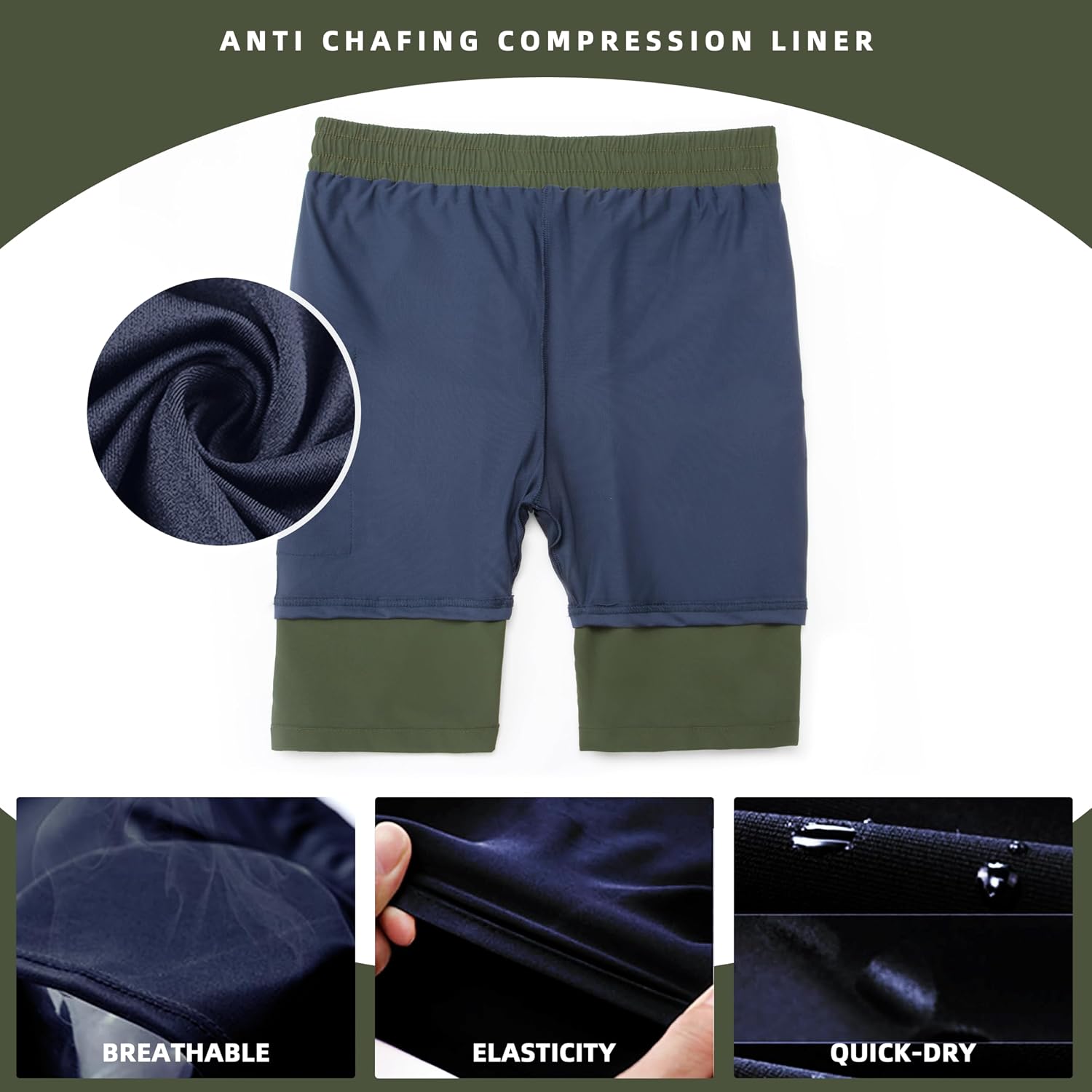 FT FENTENG Mens Swim Trunks with Compression Liner 9" Board Shorts 2 in 1 Quick Dry Bathing Suits with Zipper Pockets