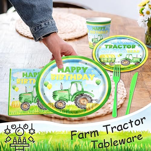 Miniatura 3 de Suministros para fiesta de cumpleaños de tractor, decoraciones de cumpleaños de tractor de granja, incluyendo platos de cumpleaños de tractor de