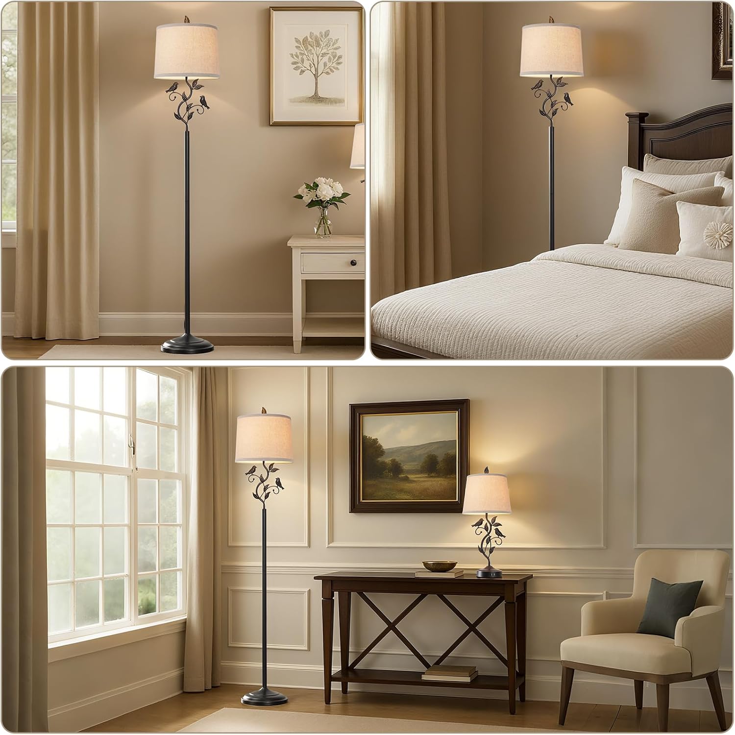 RORIANO 63" Rustic Leaf Floor Lamp for Living Room, Unique Bird Tall Standing Lamp with Rotary Switch, Vintage Floor Lamps for Bedroom Study Room, Bulb Included