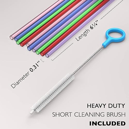 Miniatura 2 de Fiesta First 20 pajitas cortas reutilizables de plástico duro, ancho medio + cepillo de limpieza resistente, para cócteles, tazas pequeñas, bebidas